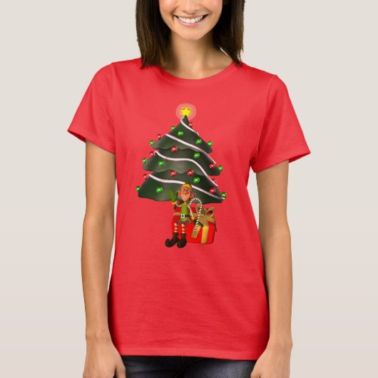 Kerstmannetjes Elf Tree Cadeau Cute T-shirt (Voorkant)