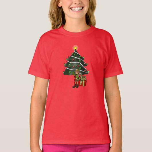 Kerstmannetjes Elf Tree Cadeau Cute T-shirt (Voorkant)