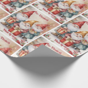 Kerstmannetjes Elfen Naam Personaliseren Cute Kers Cadeaupapier