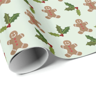 Kerstmannetjes en hulst kerstpatroon cadeaupapier