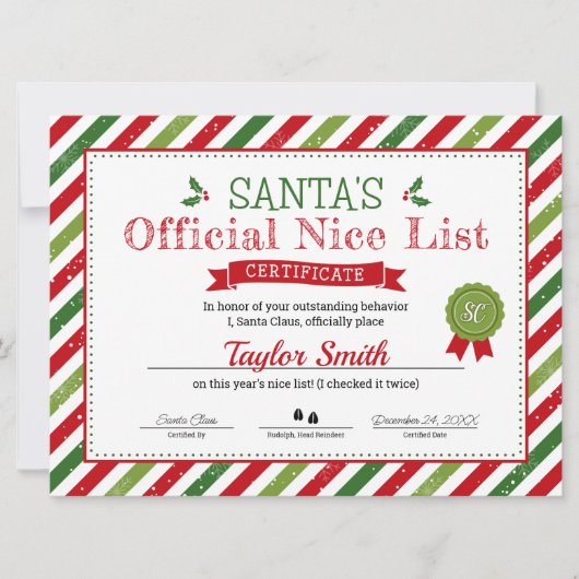 Kerstmannetjes Goede Lijst Certificaat Kaart (Voorkant)