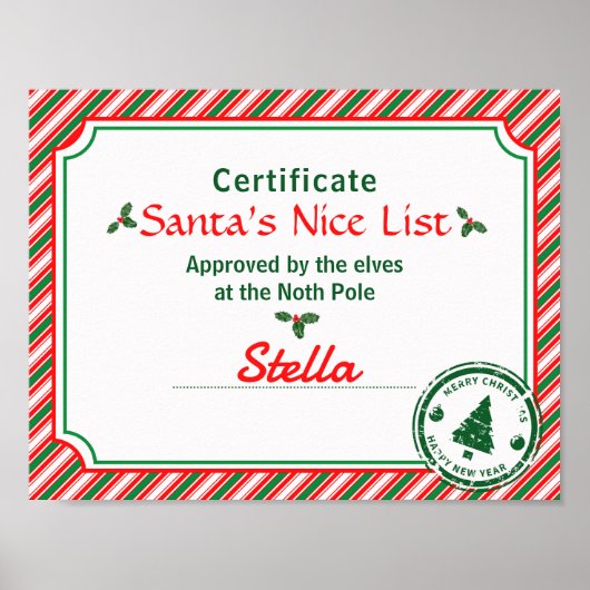 Kerstmannetje's Goede Lijst Certificaat Rood Groen Poster (Voorkant)