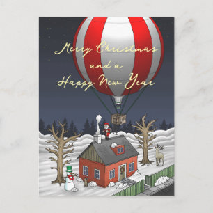 Kerstmannetjes hete luchtballon bezorgdienst feestdagenkaart