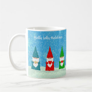 Kerstmannetjes in kleurrijke jurken & sneeuw koffiemok