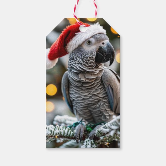 Kerstmannetje's Kleine Afrikaanse Grijze Helper Cadeaulabel (Voorkant)