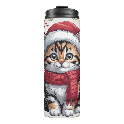 Kerstmannetje's Kleine Helper Kat Thermosbeker (Voorkant)