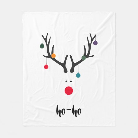 Kerstmannetje's knappe rendier Rudolphs kop op wit Fleece Deken (Voorkant)