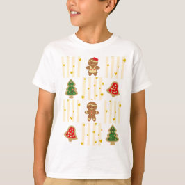 Kerstmannetjes met koekjes en gele strepen t-shirt