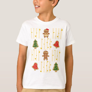 Kerstmannetjes met koekjes en gele strepen t-shirt