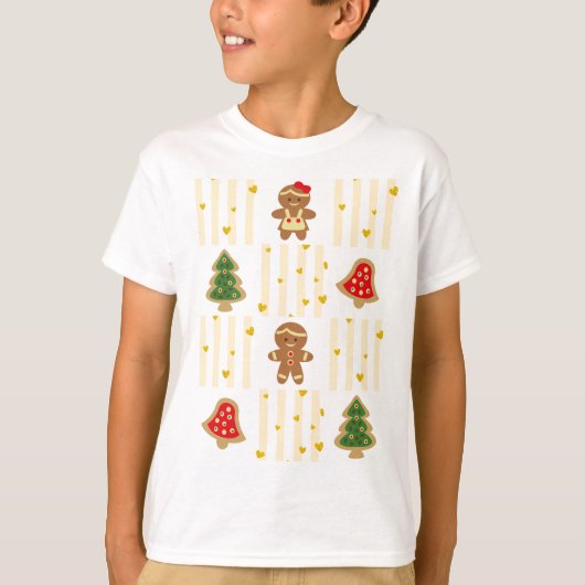 Kerstmannetjes met koekjes en gele strepen t-shirt (Voorkant)
