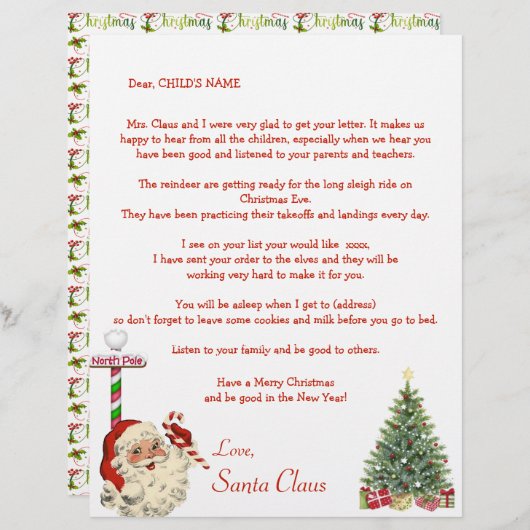 Kerstmannetjes persoonlijke brief aan uw kind Noor (Voorkant / Achterkant)