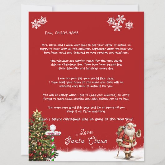 Kerstmannetjes persoonlijke brief aan uw kind Noor (Voorkant)