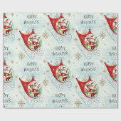 Kerstmannetjes Retro Rotor Slede Cadeaupapier (Vlak)