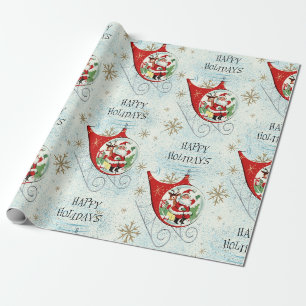 Kerstmannetjes Retro Rotor Slede Cadeaupapier