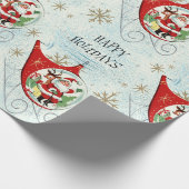 Kerstmannetjes Retro Rotor Slede Cadeaupapier (Hoek)