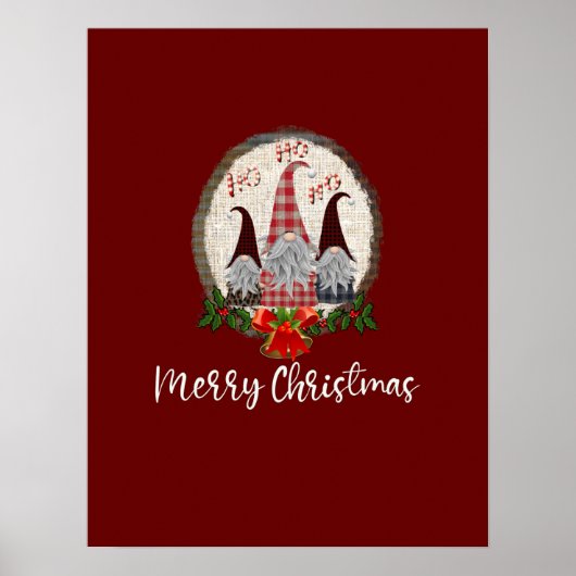 Kerstmannetjes Rood, Rustiek, Geruit, Trendy  Poster (Voorkant)