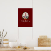 Kerstmannetjes Rood, Rustiek, Geruit, Trendy  Poster (Keuken)