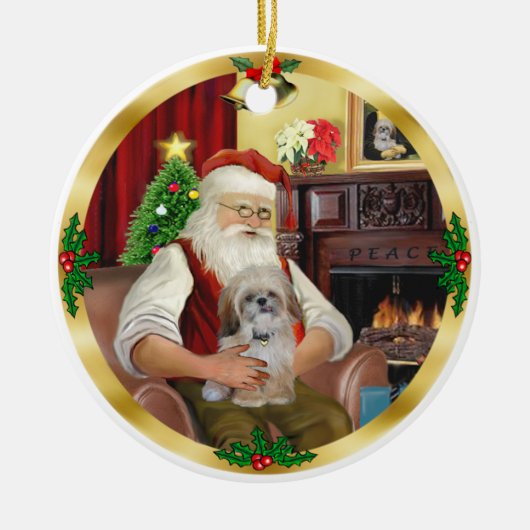 Kerstmannetje's Shih Tzu (#17) Keramisch Ornament (Voorkant)