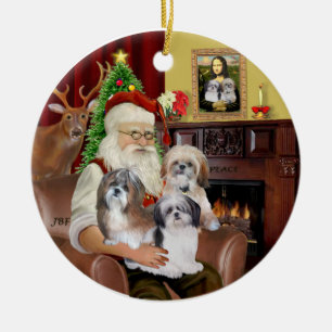 Kerstmannetje's Shih Tzus (DRIE) Keramisch Ornament