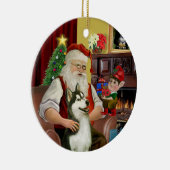 Kerstmannetje's Siberische Husky #3 Keramisch Ornament (Rechts)