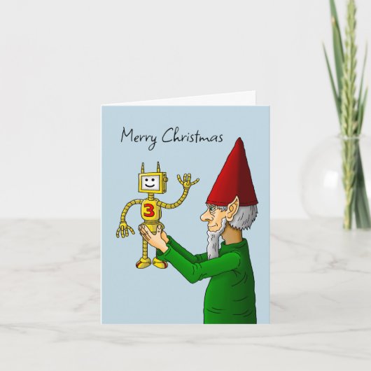 Kerstmannetje's Speelgoedmaker met een Robot Feestdagen Kaart (Voorkant)