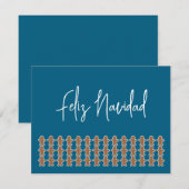 Kerstmannetjes van gemberkoek op blauwe Feliz Navi Feestdagenkaart (Voorkant / Achterkant)