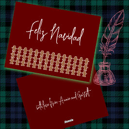 Kerstmannetjes van gemberkoek op Feliz Navidad Feestdagenkaart