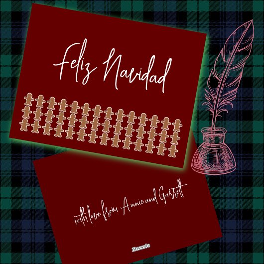 Kerstmannetjes van gemberkoek op Feliz Navidad Feestdagenkaart