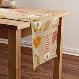 Kerstmannetjes voor Thanksgiving met herfstbladere Korte Tafelloper