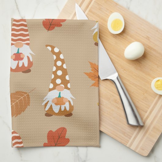 Kerstmannetjes voor Thanksgiving met herfstbladere Theedoek (Quarter Fold)