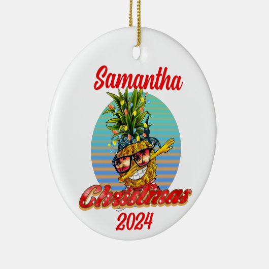 Kerstmannetjesanananas Keramisch Ornament (Rechts)