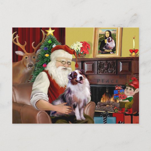 Kerstmanns Australian Shepherd (merle) Feestdagenkaart (Voorkant)
