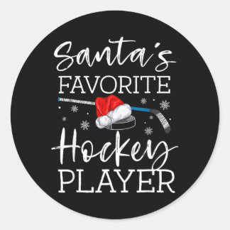 Kerstmanns favoriete ijshockeyspeler grappige pyja ronde sticker