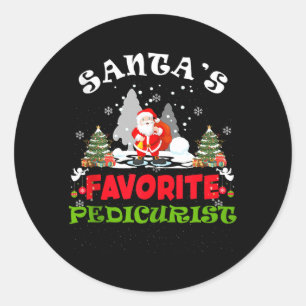 Kerstmanns favoriete pedicure Funny Kerst Ronde Sticker