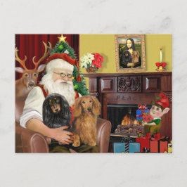 Kerstmanns twee langharige Dachshunds Feestdagenkaart
