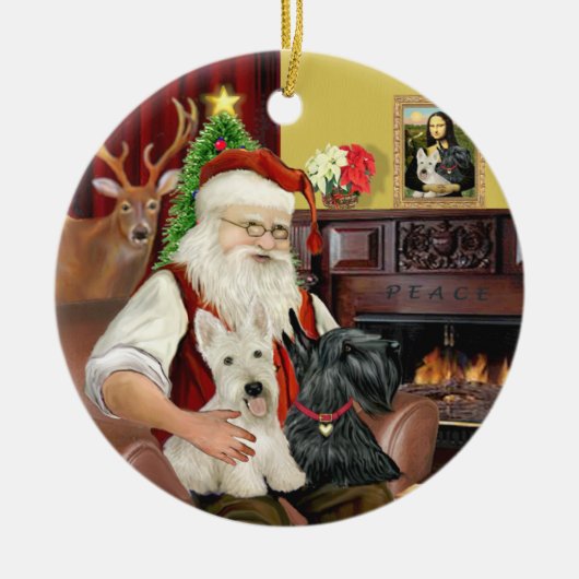 Kerstmanns TWEE Schotse Terriërs Keramisch Ornament (Voorkant)