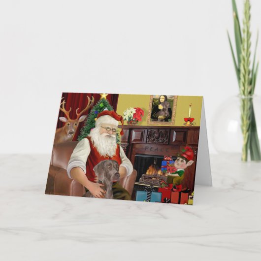 Kerstmanns Weimaraner (N) Feestdagen Kaart (Voorkant)