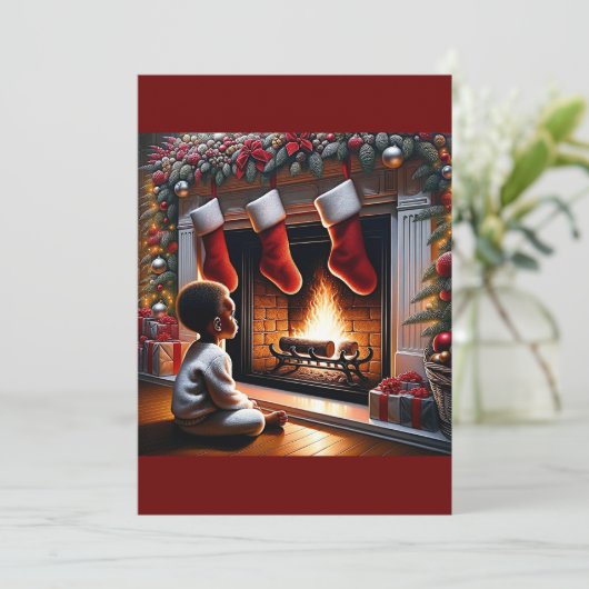 Kerstman's Aankomst: Peuter's Wonder Feestdagenkaart (Staand voorkant)