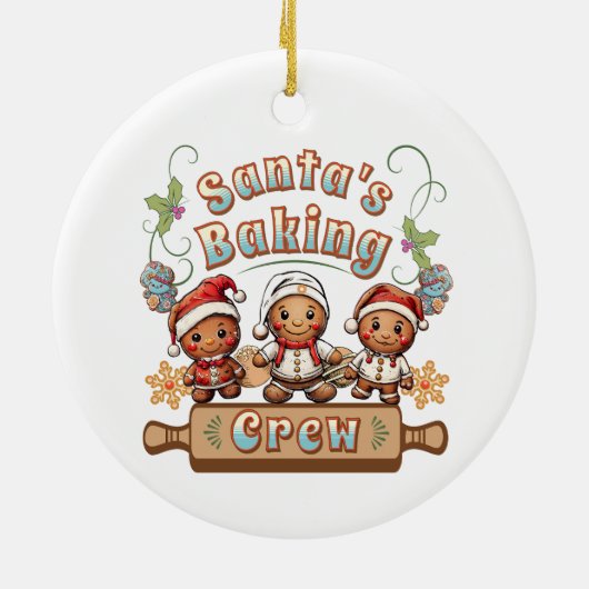 Kerstman's Baking Crew Kerstkoekjes Keramisch Ornament (Achterkant)