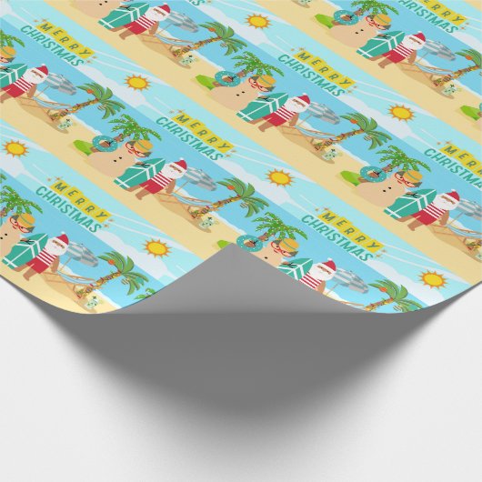 Kerstman's Beach Kerstmis Cadeaupapier (Hoek)