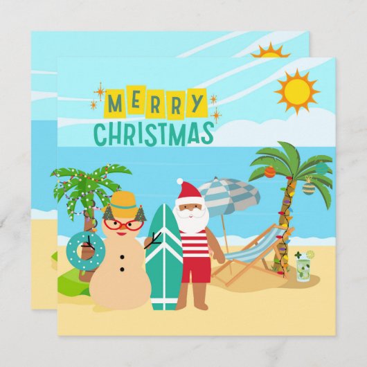 Kerstman's Beach Kerstmis Feestdagenkaart (Voorkant / Achterkant)