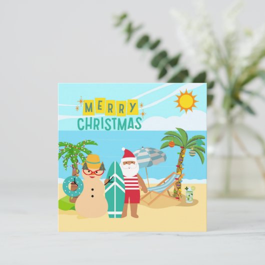 Kerstman's Beach Kerstmis Feestdagenkaart (Staand voorkant)