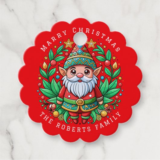 Kerstman's betoverde elf kerstfeest bedankjes labels (Voorkant)