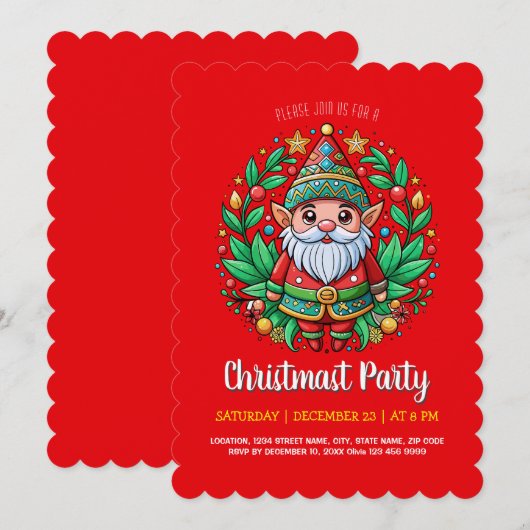 Kerstman's betoverde elf kerstfeest kaart (Voorkant / Achterkant)