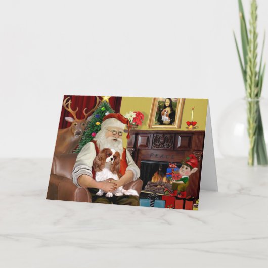 Kerstman's Blenheim Cavalier Feestdagen Kaart (Voorkant)