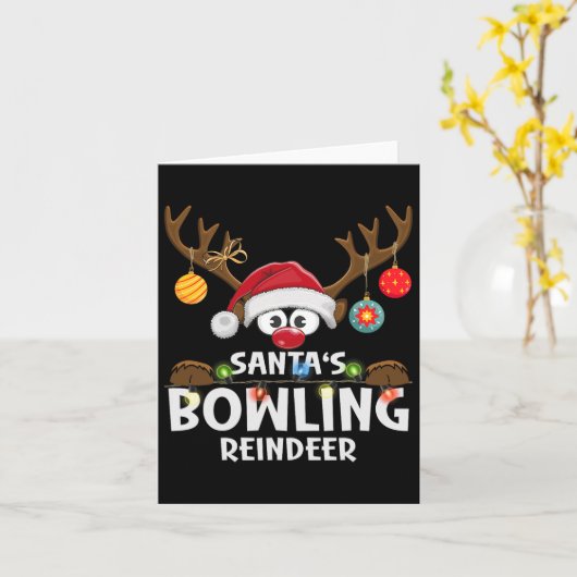 Kerstman's bowling rendier pyjama kaart (Gele Bloem)