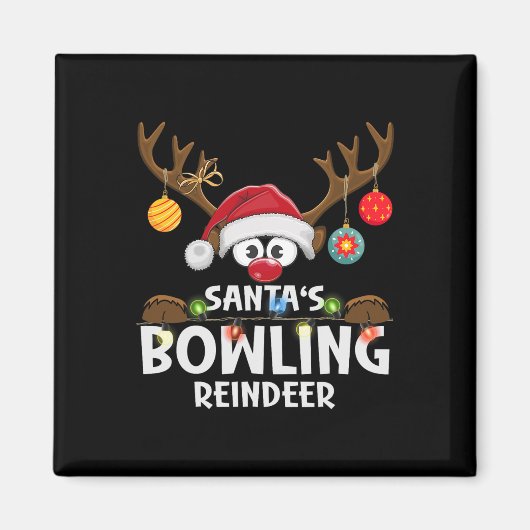 Kerstman's bowling rendier pyjama magneet (Voorkant)