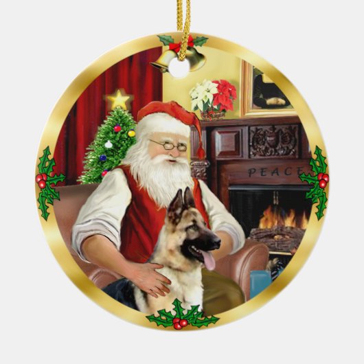 Kerstmans Duitse Herder #13 Keramisch Ornament (Voorkant)