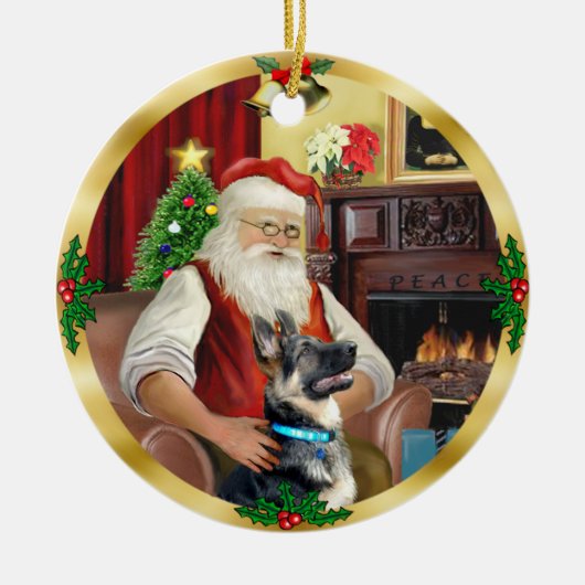 Kerstman's Duitse Herdershond #15 Keramisch Ornament (Voorkant)