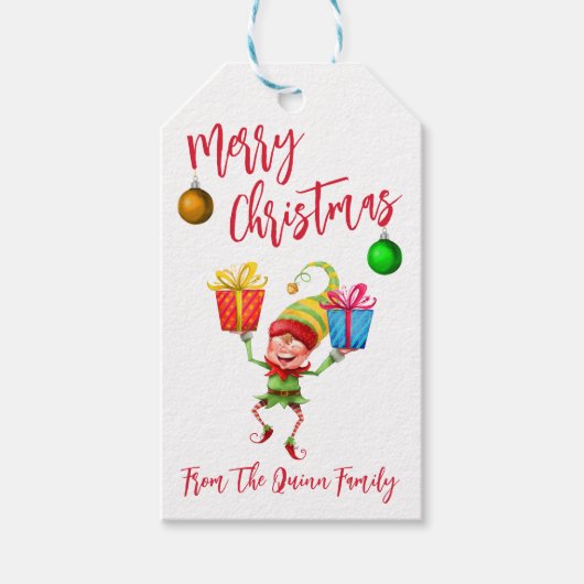 Kerstman's Elf met Geschenken Kerstvakantie Cadeaulabel (Voorkant)